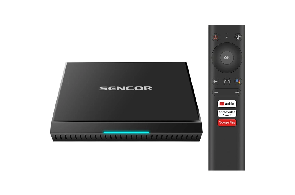 Android TV box Sencor s diaľkovm ovldačom.