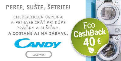 Cashback CANDY 40 € pri kúpe setu práčky a susičky