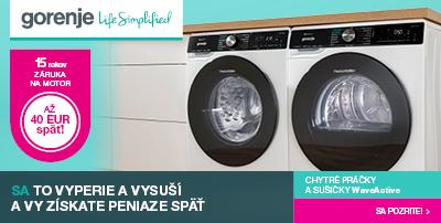 Cashback na vybrané modely práčiek a sušičiek WaveActive GORENJE